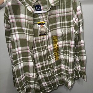 GAP Olive and Pink Plaid Shirt